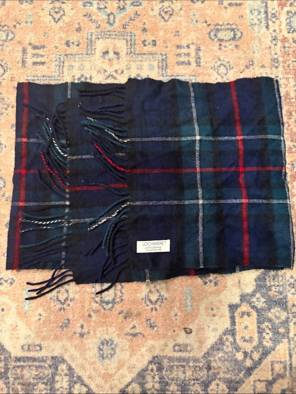 Lochmere Cashmere Navy Plaid Fringed Scarf for Men